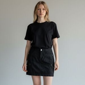 Y2K Black Cargo Mini Skirt Silver Hardware Pockets Cyber Grunge Mall Goth Sz M